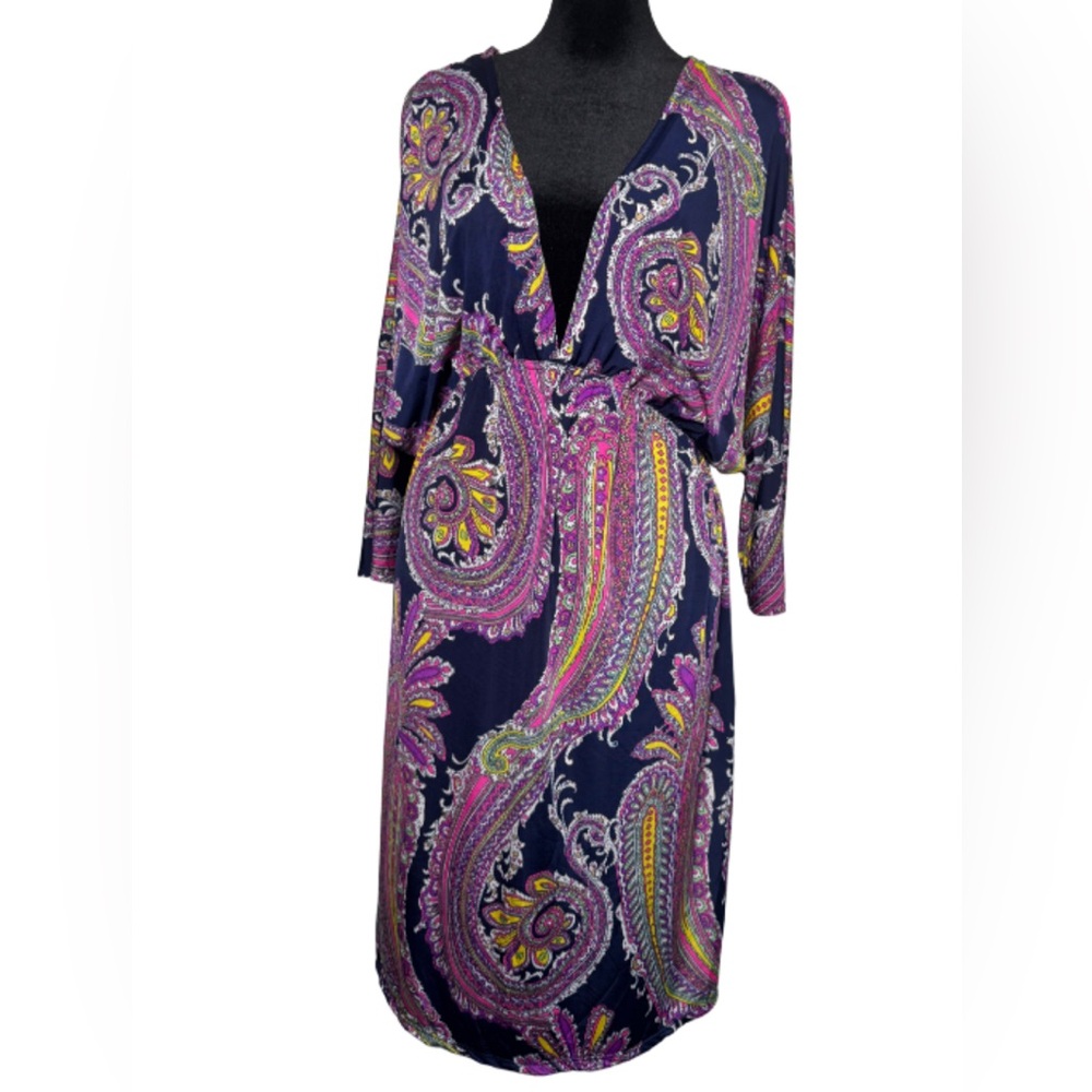 RELAXX By Exit Purple Paisley V-neck Midi Dress Size 3X